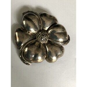 Vintage SS .925 Flower Brooch With Marcasites Signed Thailand